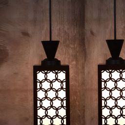 Gojeeva Black Wood Square Shaped Wall Lamp-image-2