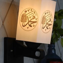 Gojeeva White & Black Printed Acrylic Traditional Rectangle Shaped Wall Lamp-image-5