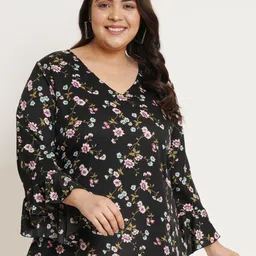 U&F Beyond Floral Print Bell Sleeve Crepe Top-image-13