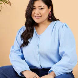 CURVY STREET Plus Size V-Neck Puff Sleeve Top-picture-40