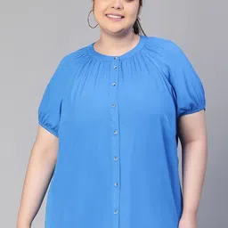 Oxolloxo Plus Size Round Neck Puff Sleeves Shirt Style Top-picture-18