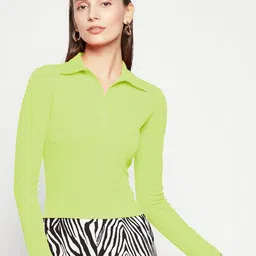 Uptownie Lite Green Shirt Collar Top-picture-38