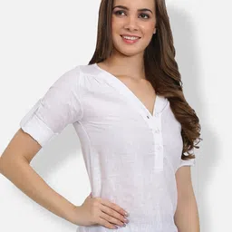 Ashtag White Solid Linen Regular Top-image-70