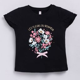 Ginie Girls Floral Printed Round Neck Cap Sleeves Top-image-54