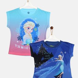 YK Girls Pack of 2 Disney Blue Printed Top-20