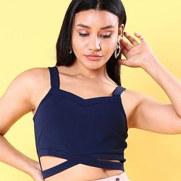 Freehand by The Indian Garage Co Navy Blue Shoulder Straps Crop Top-image-70