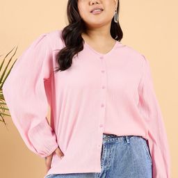 CURVY STREET Plus Size V-Neck Puff Sleeve Top-image-33