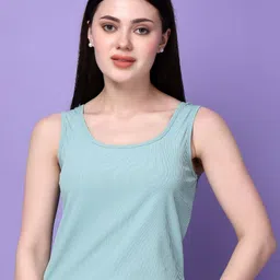Bitterlime Solid Scoop Neck Sleeveless Tank Crop Top-image-45