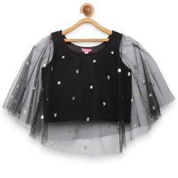 studio rasa Black Sequins Embellished Net Cape Top-73