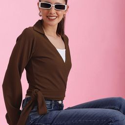 Selvia Shirt Collar Tie-Ups Fitted Crop Top-image-47