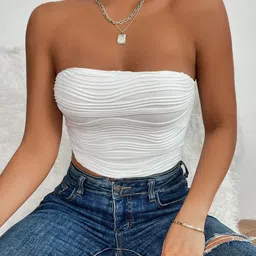 Stylecast X Slyck White Self Design Strapless Cropped Tube Top-61