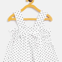 KIDKLO White Polka Dots Printed Pinafore Dress With Bow Detailing-image-62