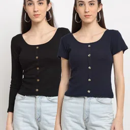 Miaz Lifestyle Women Pack Of 2 Black & Navy Blue Regular Tops-picture-17