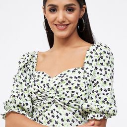 Kibo Floral Print Sweetheart Neck Crepe Crop Top-image-65