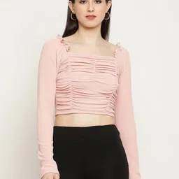 BAESD Ribbed Square Neck Ruched Fitted Crop Top-image-76
