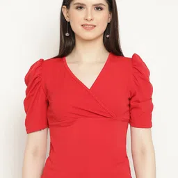 BAESD V-Neck Puff Sleeves Wrap Top-image-49