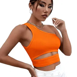 BAESD Orange One Shoulder Cotton Crop Corset Top-picture-23