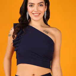 Mast & Harbour One Shoulder Fitted Crop Top-image-70