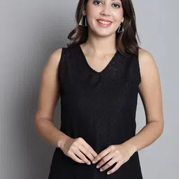 Dressitude Self Designed V-Neck Sheer Lace Top-11