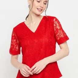 Imfashini Self Design V-Neck Sheer Lace Top-image-52