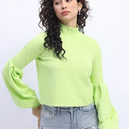 Tokyo Talkies Green Bishop Sleeves Crop Top-picture-5