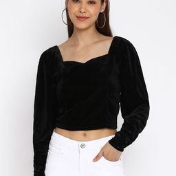 Mayra Black Sweetheart Neck Velvet Crop Top-54