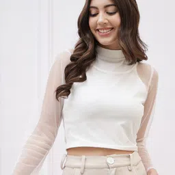 Athena High Neck Scuba Net Crop Top-image-1