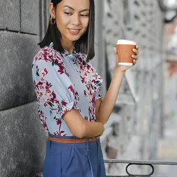 Berrylush Blue Floral Printed High Neck Top-image-31