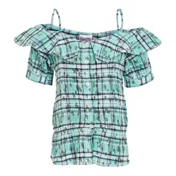 BandBox Girls Checked Shoulder Straps Cold-Shoulder Sleeves Top-picture-17