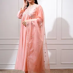 Vishudh Floral Yoke Design & Embroidered Sequinned Empire Kurta with Trousers & Dupatta-picture-19