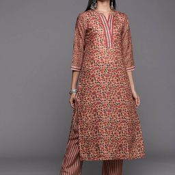 Varanga Women Peach-Coloured Floral Printed Winter Kurta with Palazzos-picture-32