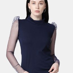 Selvia High Neck Puff Sleeves Fitted Top-image-42
