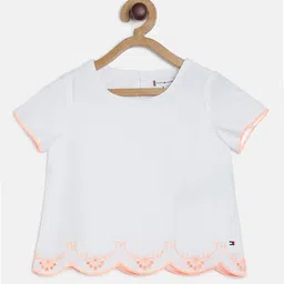 Tommy Hilfiger Girls White Embroidered Pure Cotton Top-image-17
