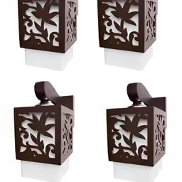Areezo Brown 4 Pieces Textured Square Wooden Wall Lamps-28