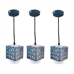 Areezo Brown 3 Pieces Square Textured Wooden Ceiling Lamps-7