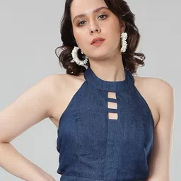NUEVOSDAMAS Halter Neck Cut-Out Denim Crop Top-picture-43