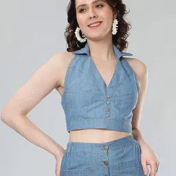NUEVOSDAMAS Halter Neck Denim Top-picture-53