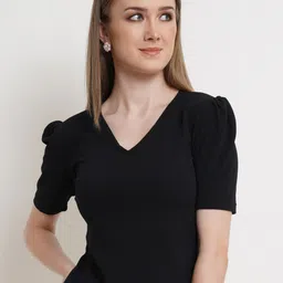 Popwings Black Puff Sleeves Crop Top-picture-14