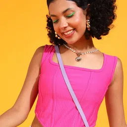 Popwings Self Design Fitted Crop Top-image-8