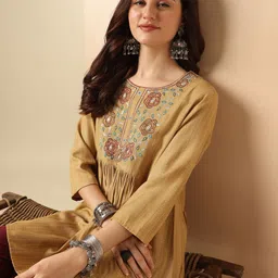 Anouk Round Neck Self Design Embroidered Top-55