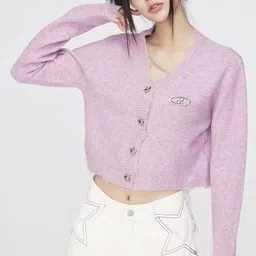 StyleCast Girls Pink V-Neck Long Sleeves Crop Cardigan-49