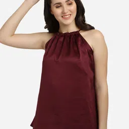 Smarty Pants Women Burgundy Halter Neck Satin Top-image-19
