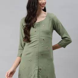HIGHLIGHT FASHION EXPORT Green Embellished Regular Top-image-88