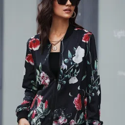 StyleCast Black & White Floral Printed Bomber Jacket-27