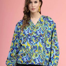 plusS Blue & Green Ethnic Motifs Printed Shirt Style  Top-picture-36