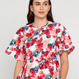Zink London White & Red Floral Print Flutter Sleeves Top-picture-8