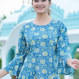 YASH GALLERY Floral Print Bell Sleeves A-Line Top-image-0