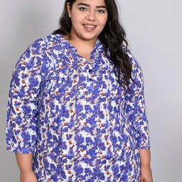 IX IMPRESSION Plus Size Floral Printed Mandarin Collar Regular Style Top-picture-3