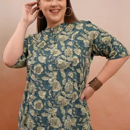 Vishudh Plus Size Printed Mandarin Collar Three-Quarter Sleeves Tunic-picture-21