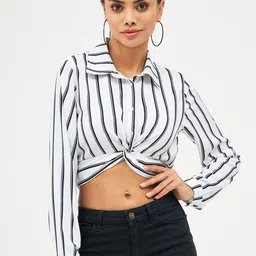 Harpa Striped Shirt Style Crop Top-image-10